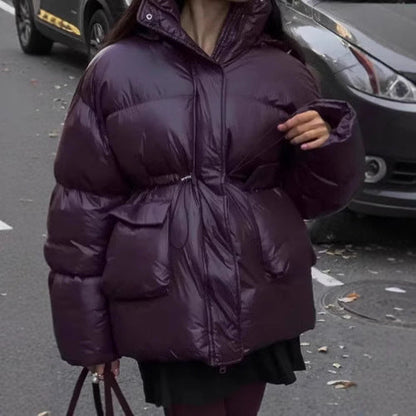 Winter Temperament Dark Red Zipped Warm Coats