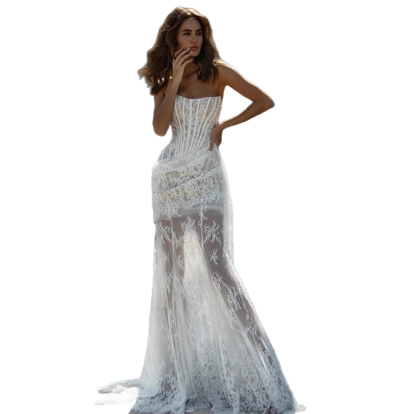Women's Sexy Lace Stitching Waist Tube Dress Dresses