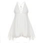 Butterfly Backless Pearl Chain Stitching Sexy V neck Halter Irregular Asymmetric Chiffon Dress Short Dress