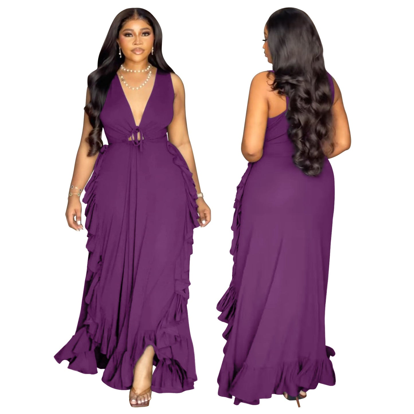 Sexy Cold-shoulder Elegant Ruffled High Waist Dresses