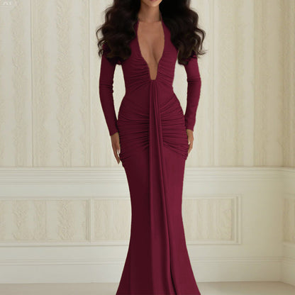 Women's Deep Dress Sexy Collar Long-sleeved For Dresses