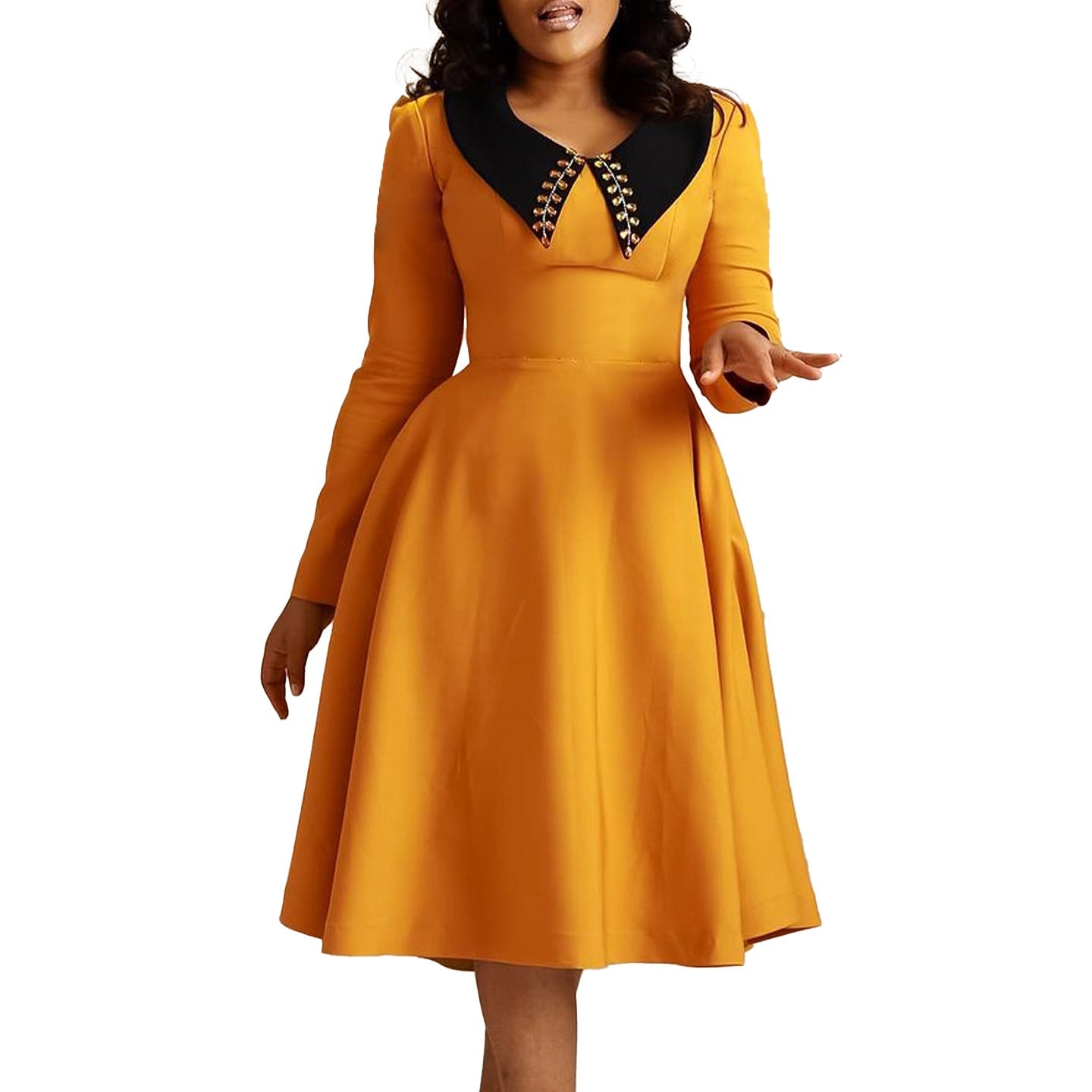 Women's Long Sleeve Turn-down Collar Elegant Slimming Large Dresses