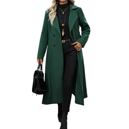 Women's Lapel Woolen Lace Up Double Breasted Extended Coats