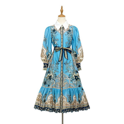 Women's Style Palace Elegant Printed Dress Early Autumn Dresses