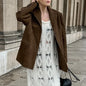 Women's Retro Suede Design Sense Thick Mid-length Lapel Coats