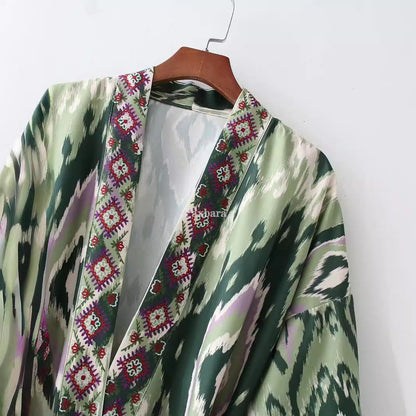 Women's Retro Ethnic Style Waist Kimono Printed Dresses