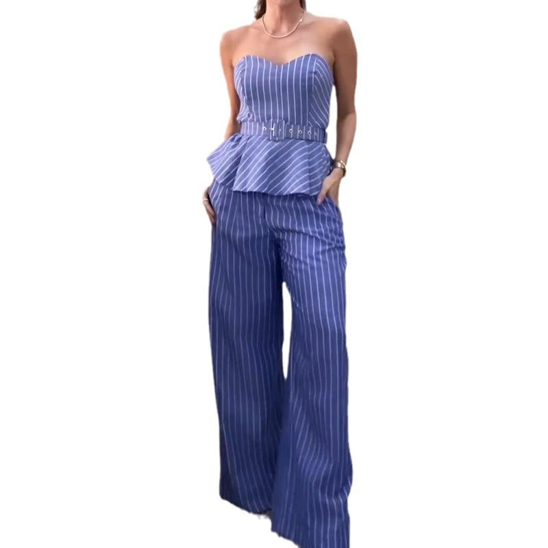 Summer Fashion Striped Printed Tube Casual Suits