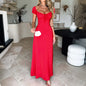 Women's Pure Color Tied Pleating Puff Sleeve Dresses