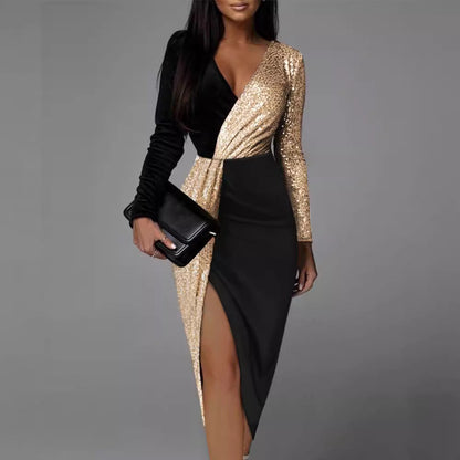 High Waist Pure Color Temperament Commute Mid-length Dresses