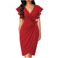 Women's Waist Pleating Printed Solid Color Dress Dresses