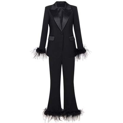 Women's Feather Stitching Two-piece Elegant Dress Style Suits