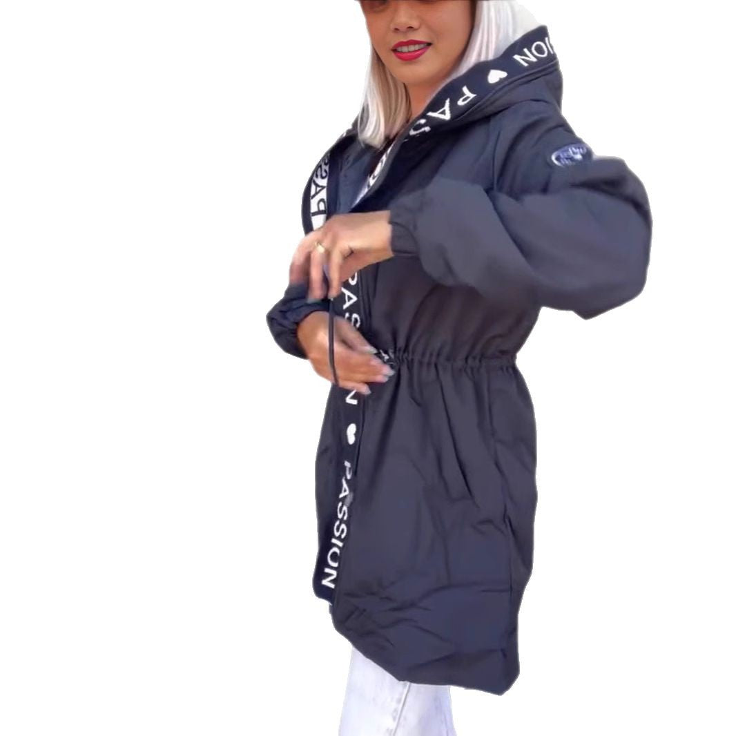 Women's Casual Drawstring Zipper Pocket Letters Coats