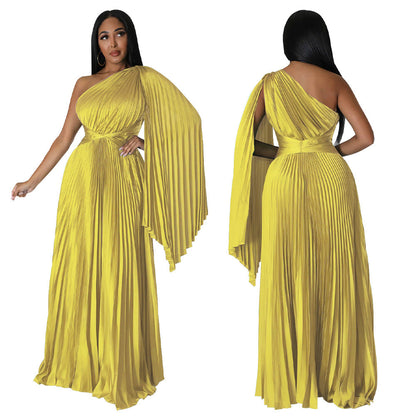 Women's Fashion Wear Pleated Diagonal Collar Tight Waist Skirts