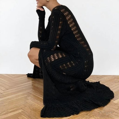 French Style Vacation Hollow Bell Sleeve Woolen Dresses