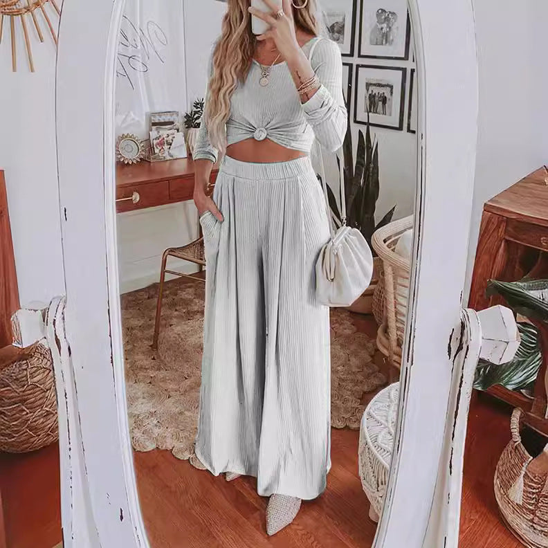 Neck Long Sleeve Two-piece Set Slim Suits