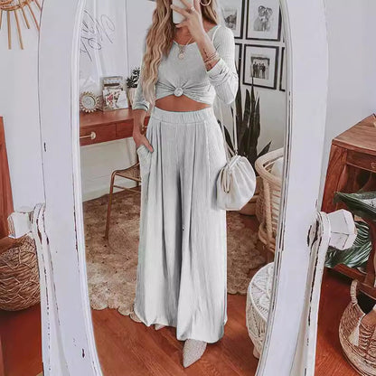Neck Long Sleeve Two-piece Set Slim Suits