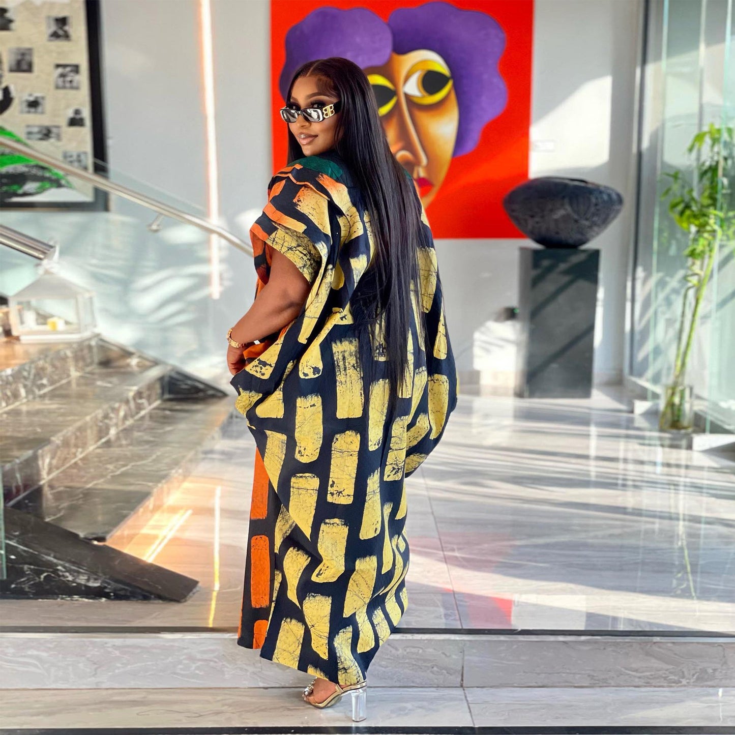 Stitching Printing Color Contrast Loose Split Dresses