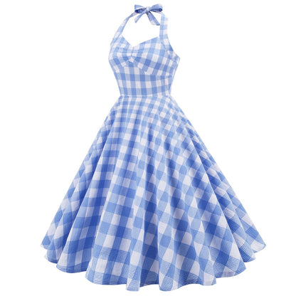 British Lattice Girdle Large Swing Mid-length Dress Dresses