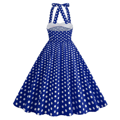 Women's Polka Dot Stitching Halter Hepburn Vintage Dresses
