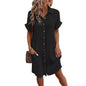Women's Casual Solid Color Cotton Linen Breasted Mid-length Sleeve Clothing