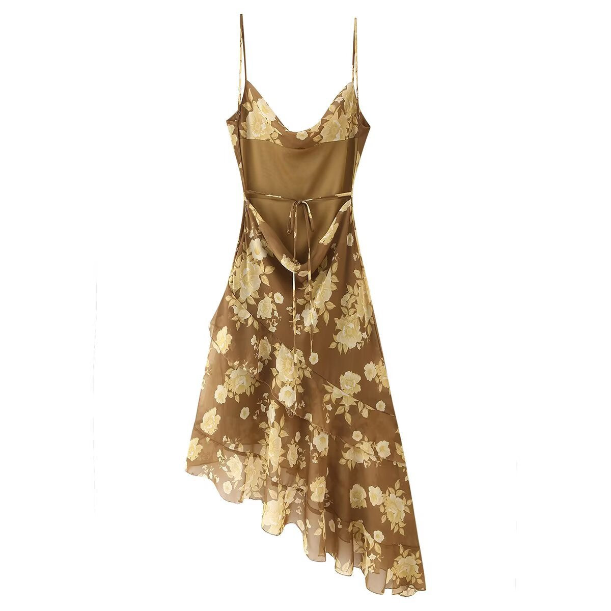 Women's French Ruffled Chiffon Swing Collar Suspender Dresses