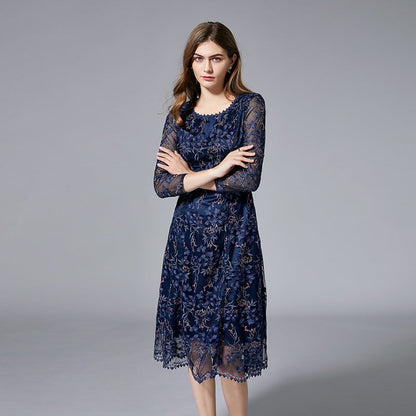 Embroidered Mesh Dress French Style Western Dresses