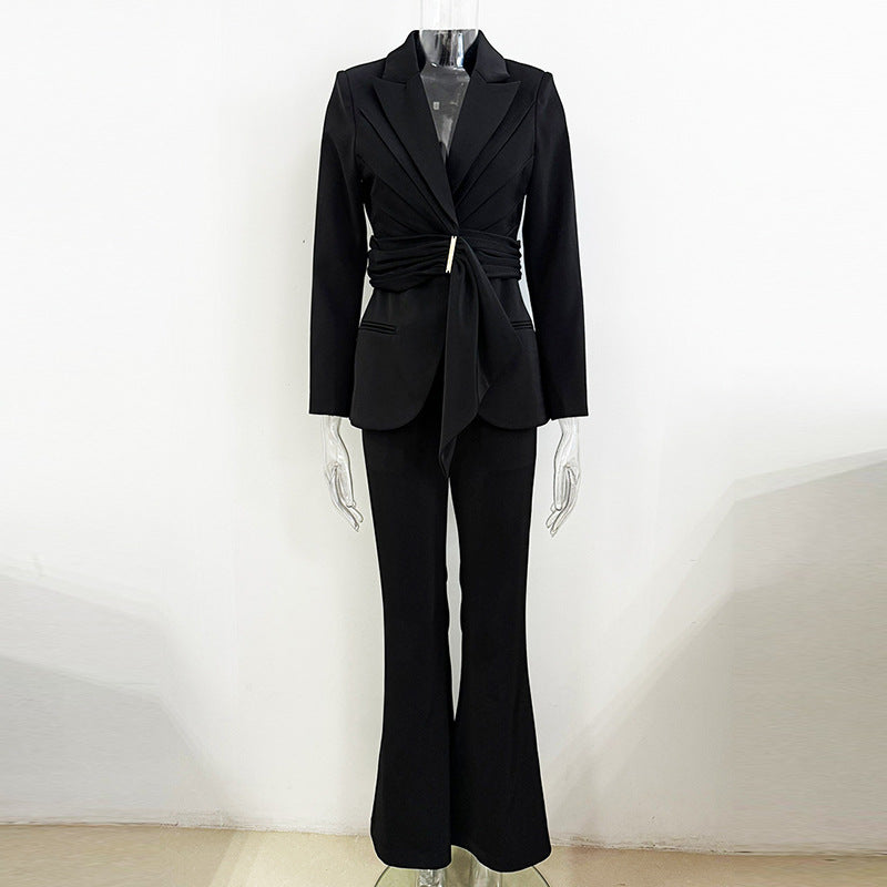Temperament Irregular Belt Slim Fit Trousers Suits