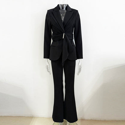 Temperament Irregular Belt Slim Fit Trousers Suits