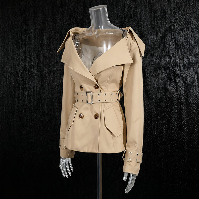 Women's Trench Autumn Retro Large Lapel Double Breasted Fitted Coats