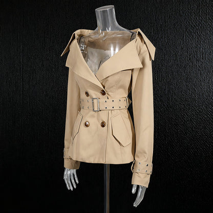 Women's Trench Autumn Retro Large Lapel Double Breasted Fitted Coats