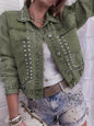 Women's Decorative Rivets Denim Long-sleeved Lapel Color Jackets