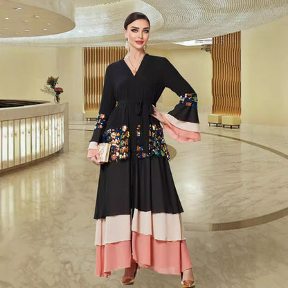 Women's Black Tiered Dress Colorful Sequined Bell Dresses