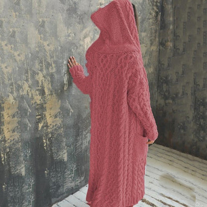 Women's Twist Braid Idle Style Hooded Long Cardigans