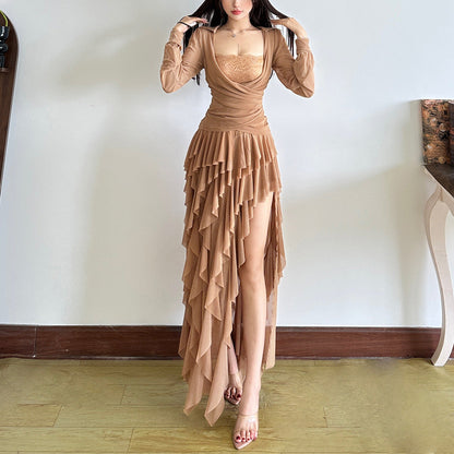 Color Square Collar Long-sleeved Sexy Temperament Suits