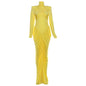 Women's Temperament High Collar Solid Color Long Dresses