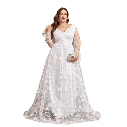 Women's Long Sleeve White Bridal Gown Formal Wedding Dresses