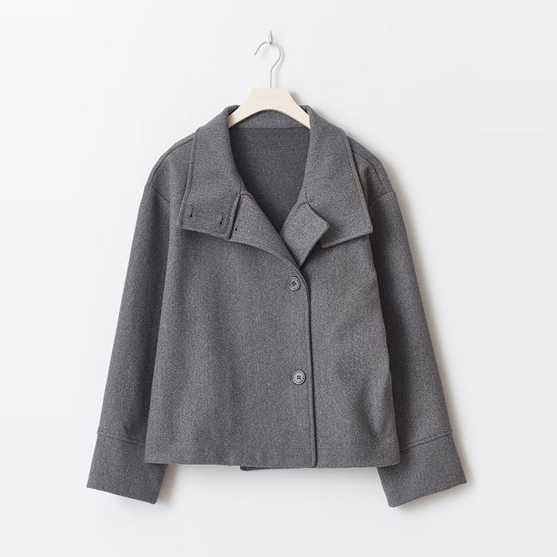 Women's Elegant Stand Collar Button Long-sleeved Woolen Coats