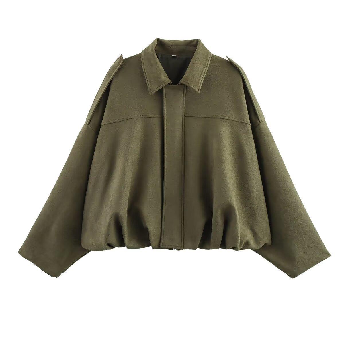 Women's Lapel Color Casual Suede Pilot Texture Jackets
