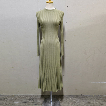 Women's Sleeve Round Neck Sunken Stripe Knitted Dresses