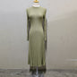 Women's Sleeve Round Neck Sunken Stripe Knitted Dresses