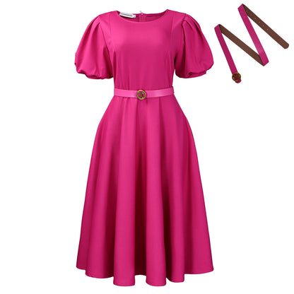 Women's Round Neck Elegant Large Hem Puff Sleeve Dresses