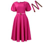 Women's Round Neck Elegant Large Hem Puff Sleeve Dresses