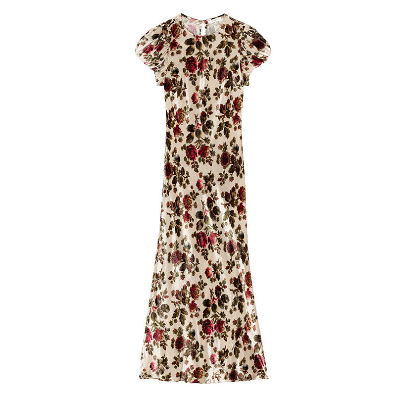 High-grade Burnt Round Neck Sleeve Mid-length Dresses