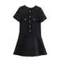 Women's Pocket Round Neck Textured Sleeve Dress Dresses