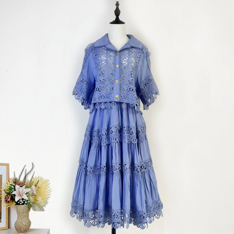 Cut-out Ruffles Shirt Elastic Waist A- Suits