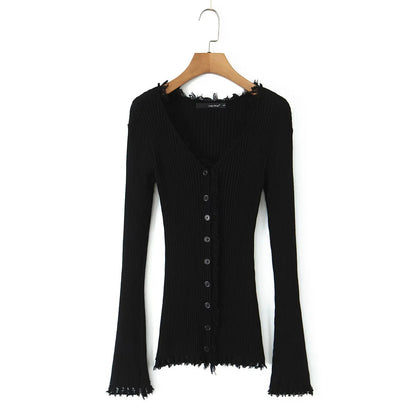 Women's Pure Gentle Knitted Two-piece Collar Burrs Tassels Waist Suits