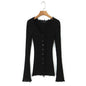 Women's Pure Gentle Knitted Two-piece Collar Burrs Tassels Waist Suits
