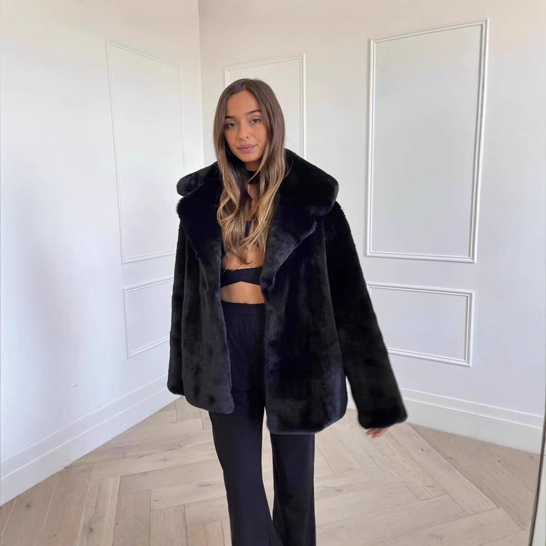 Women's Street Fashion Polo Collar Furry Coats