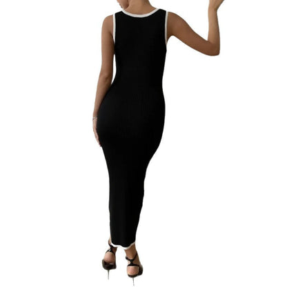 Women's Russian Dress Contrast Color Single Row Slit Dresses