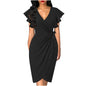 Women's Waist Pleating Printed Solid Color Dress Dresses